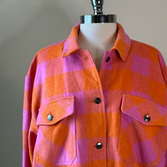 VELVET HEART Plaid Flannel Shacket Size XL Pink Orange - Picture 2 of 12